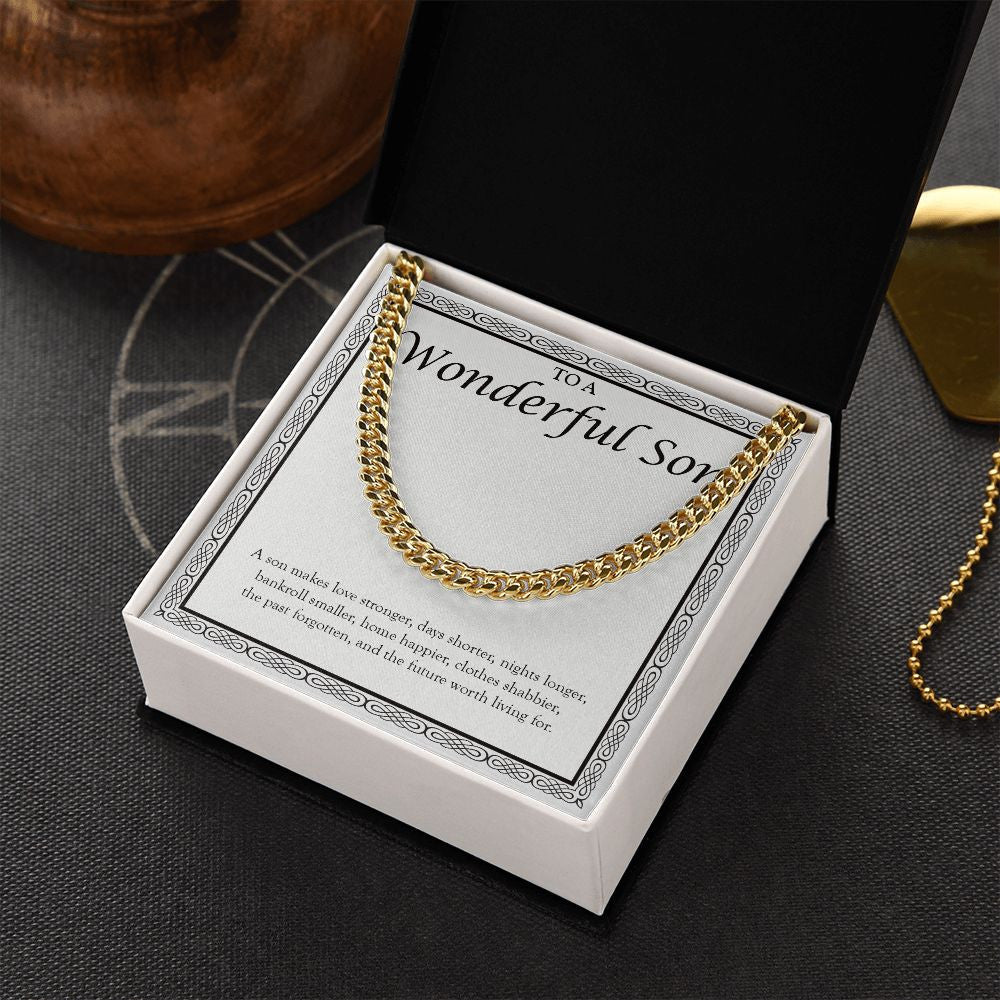 Makes Love Stronger cuban link chain gold box side view