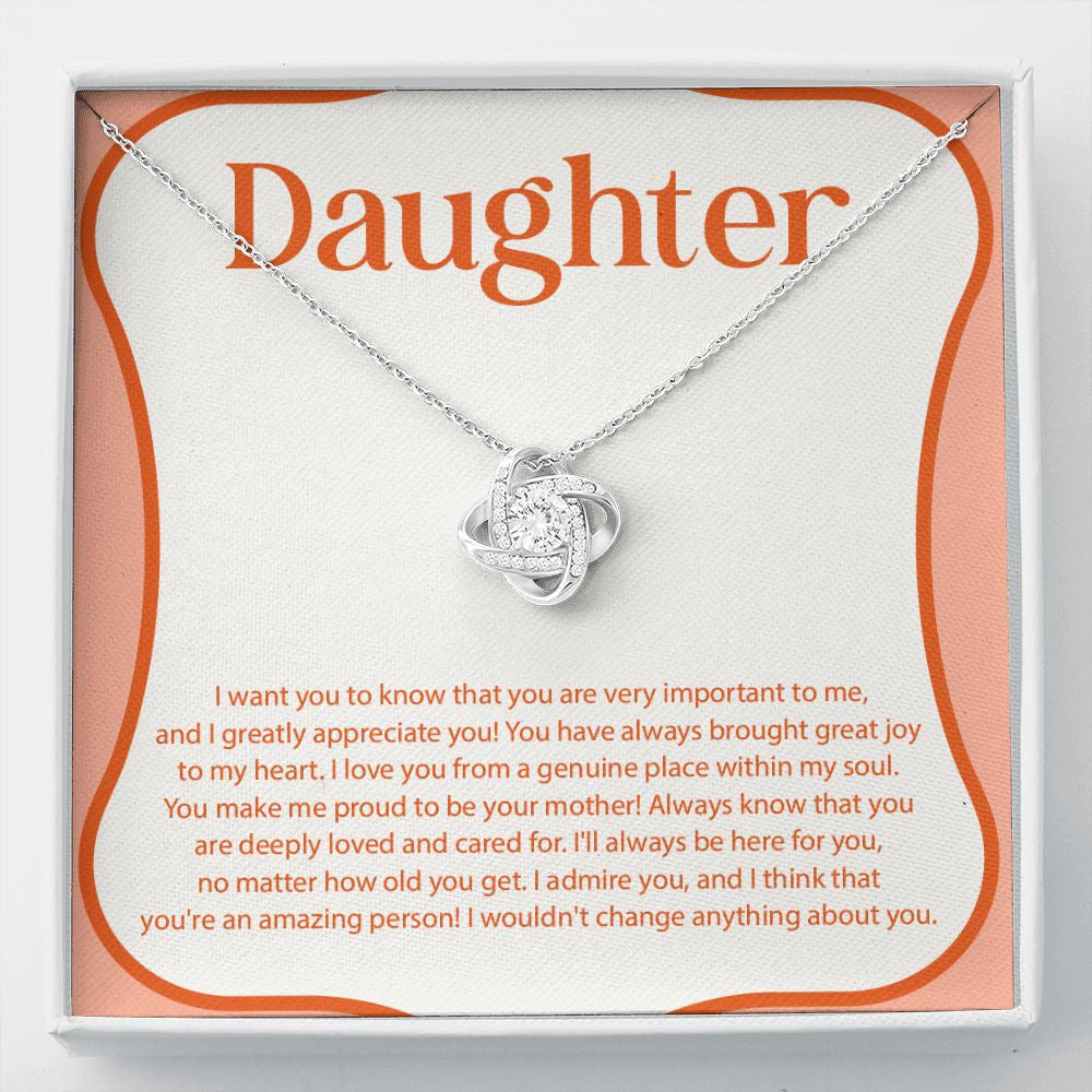 Always be Here love knot necklace front