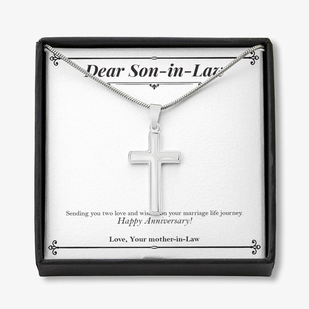 Marriage Life Journey stainless steel cross necklace front