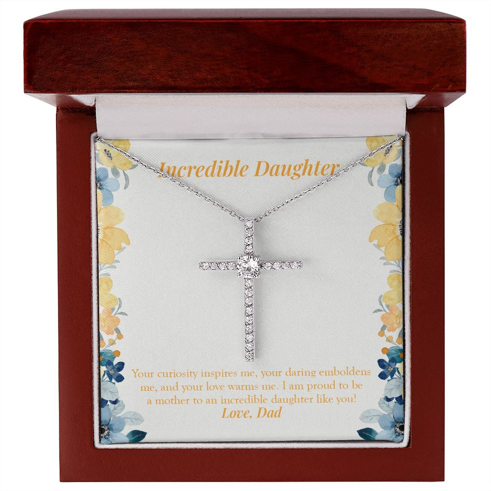 Your Love Warms Me cz cross necklace premium led mahogany wood box