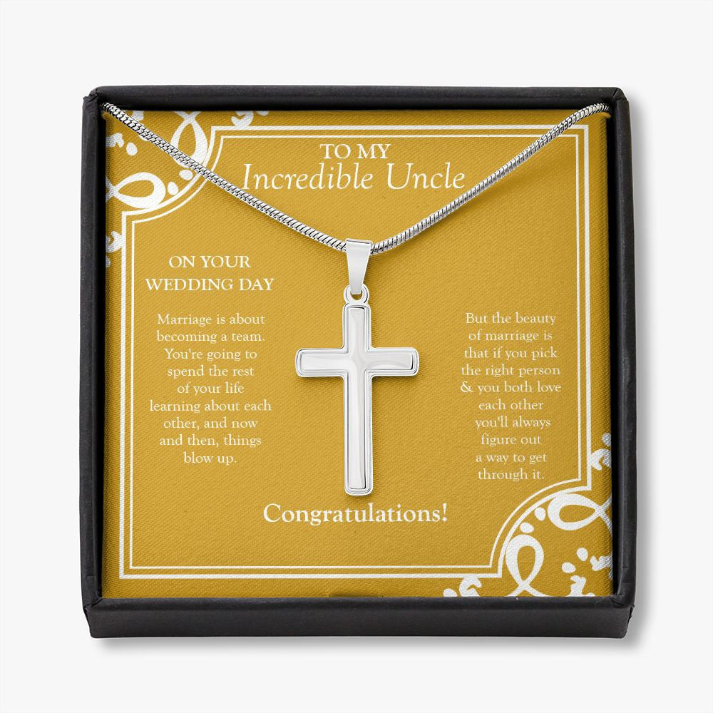 Becoming A Team stainless steel cross necklace front