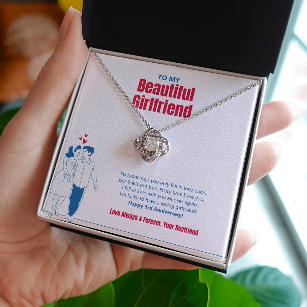I Am Lucky To Have You love knot necklace in hand