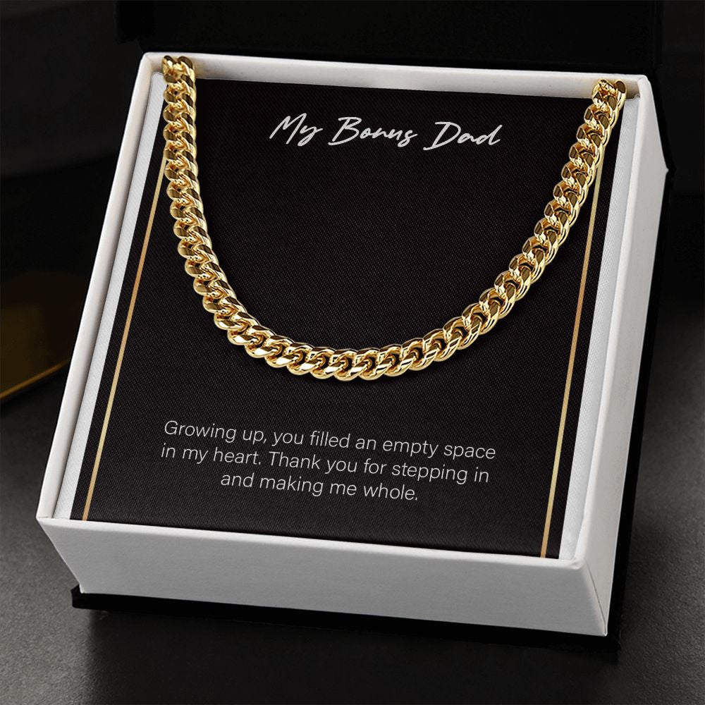 Empty Space In My Heart cuban link chain gold standard box