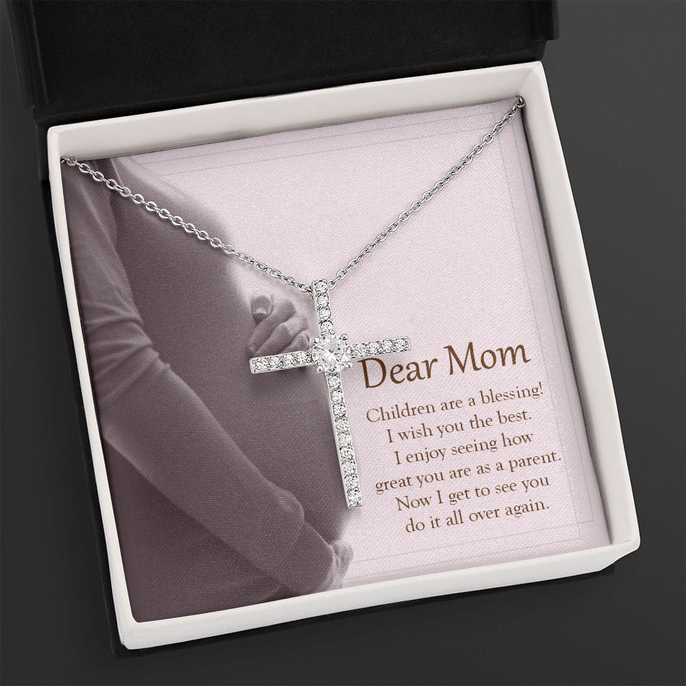 Children Are A Blessing cz cross necklace close up