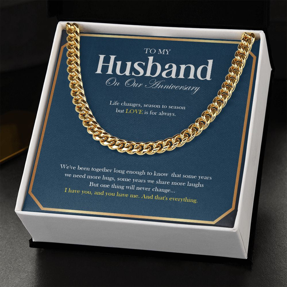 Love Is For Always cuban link chain gold standard box