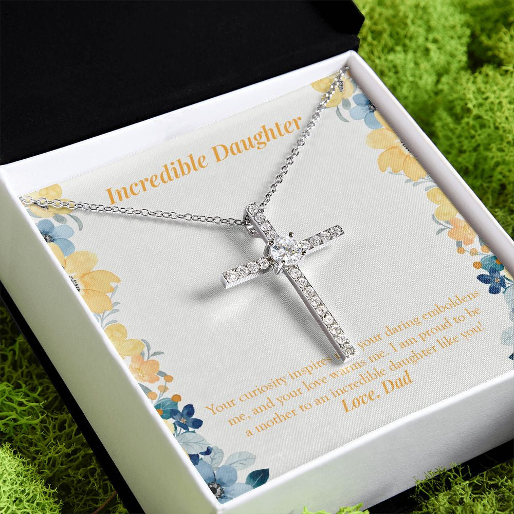 Your Love Warms Me cz cross pendant close up
