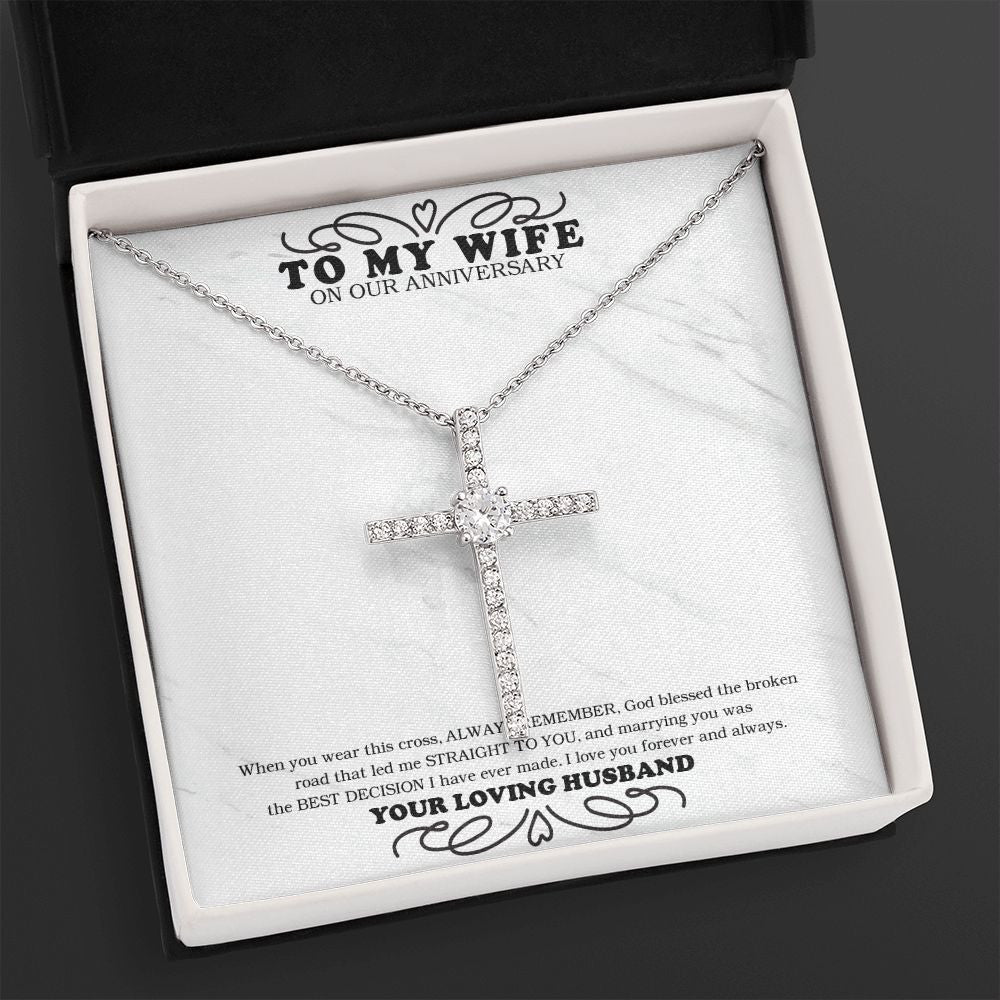Broken Road, Straight To You cz cross necklace close up