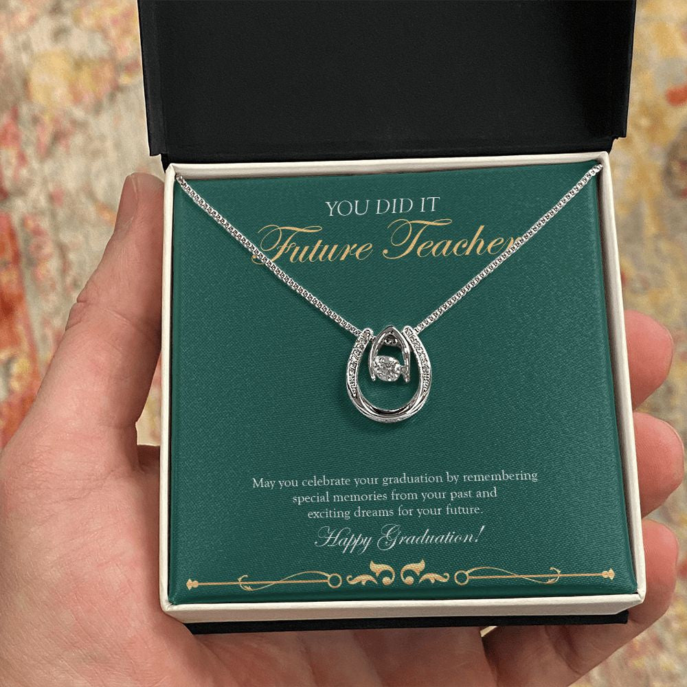 Remembering Special Moments horseshoe necklace in hand