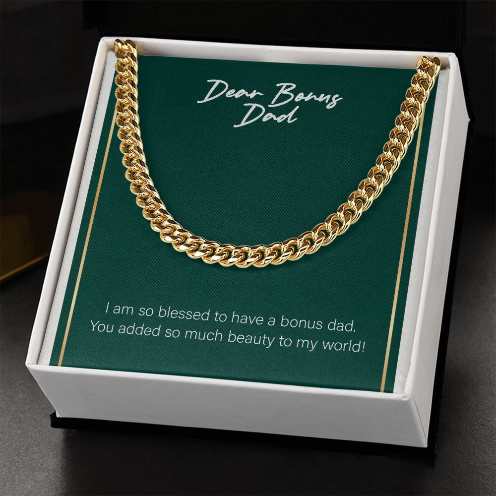 Added So Much Beauty cuban link chain gold standard box