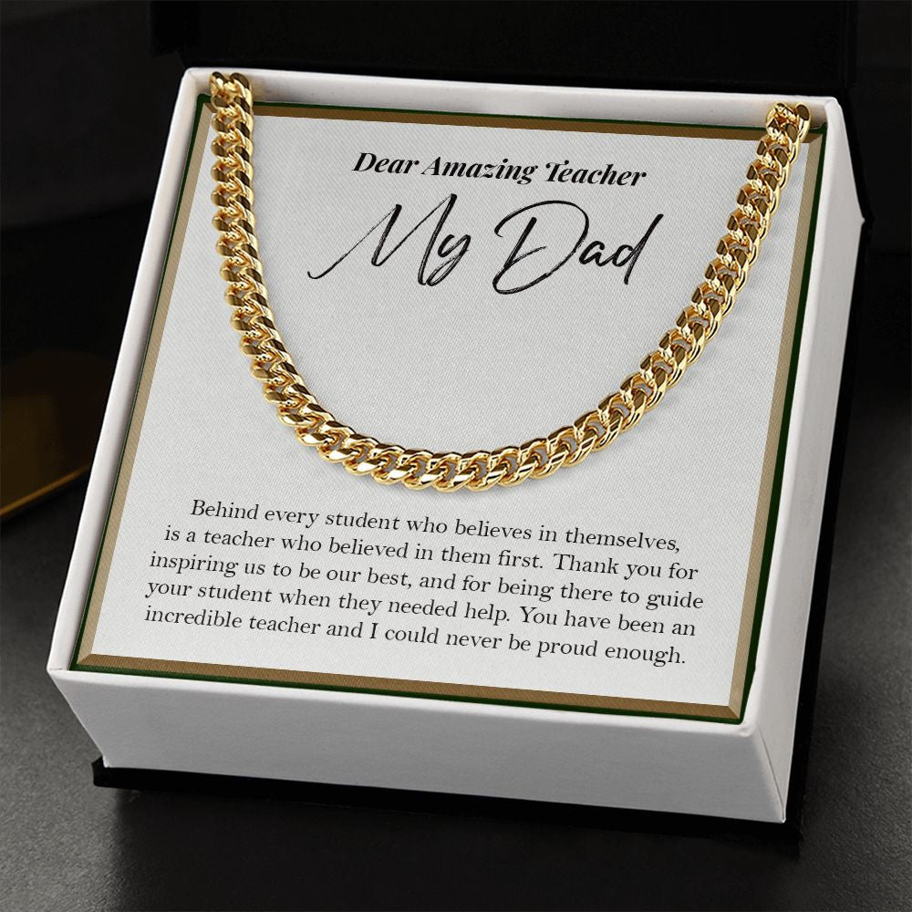 Behind Every Student cuban link chain gold standard box