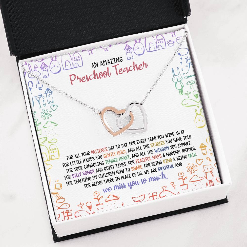 Little Hands You Gently Hold - Gift For Preschool Teacher Double Heart Necklace