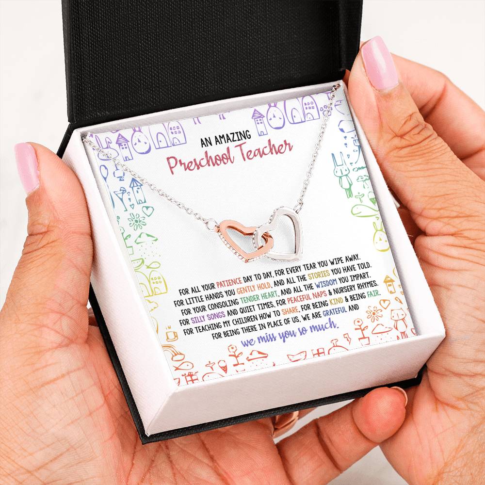 Little Hands You Gently Hold - Gift For Preschool Teacher Double Heart Necklace