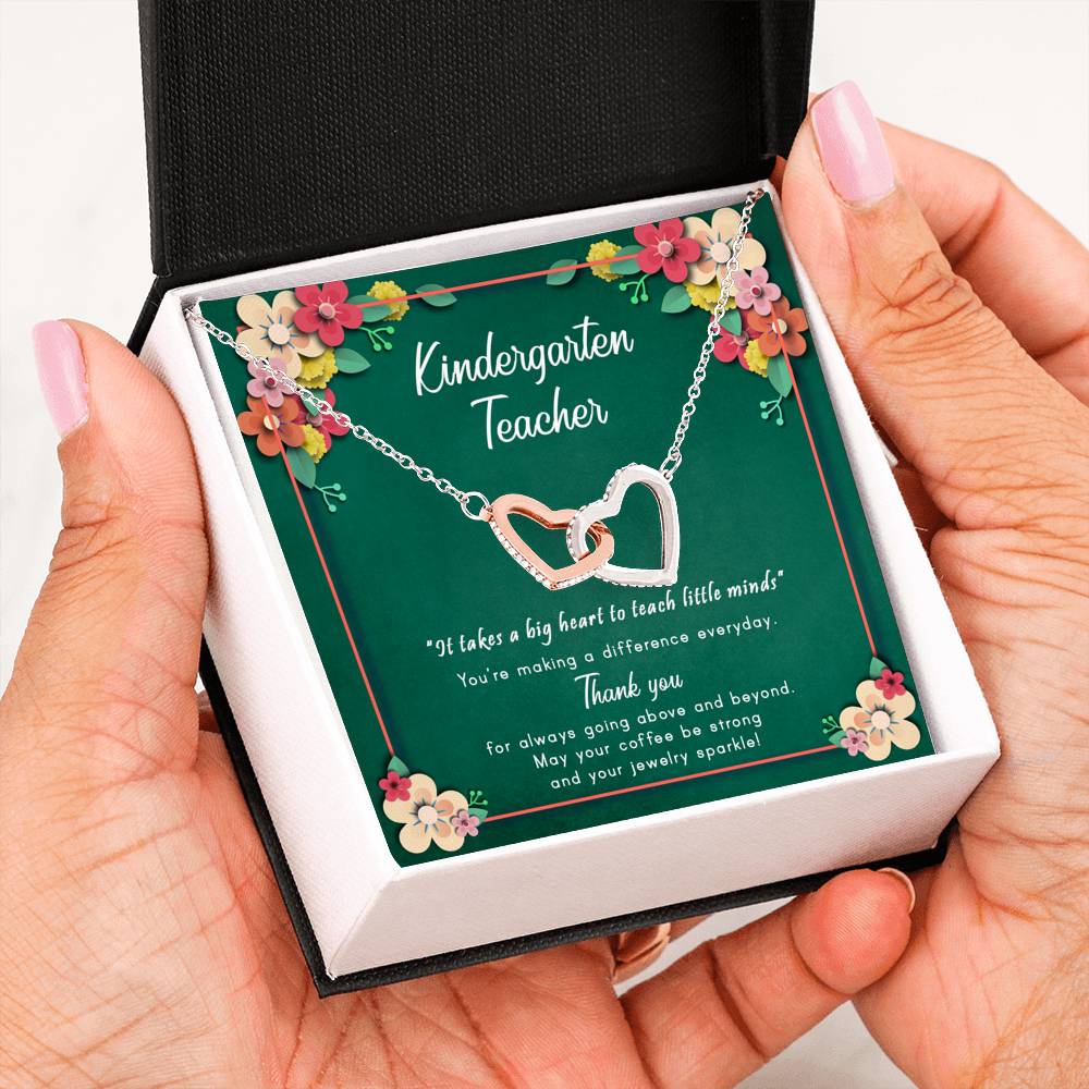It Takes A Big Heart To Teach Little Minds - Gift For Kindergarten Teacher Double Heart Necklace