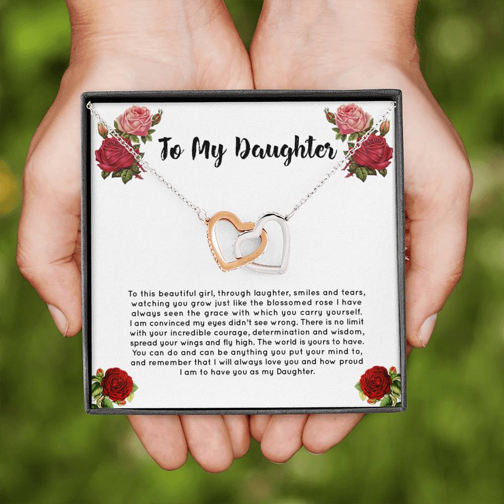 The Blossomed Rose - Gift For My Daughter Double Heart Necklace