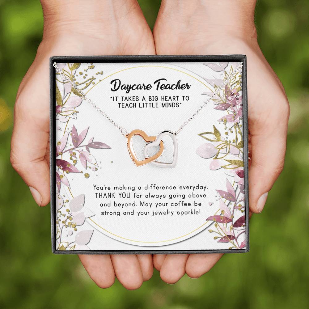 It Takes A Big Heart To Teach Little Minds - Gift For Daycare Teacher Double Heart Necklace
