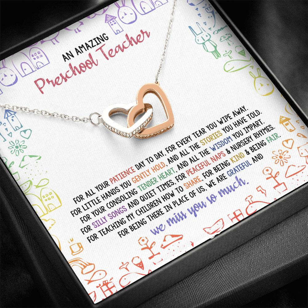 Little Hands You Gently Hold - Gift For Preschool Teacher Double Heart Necklace