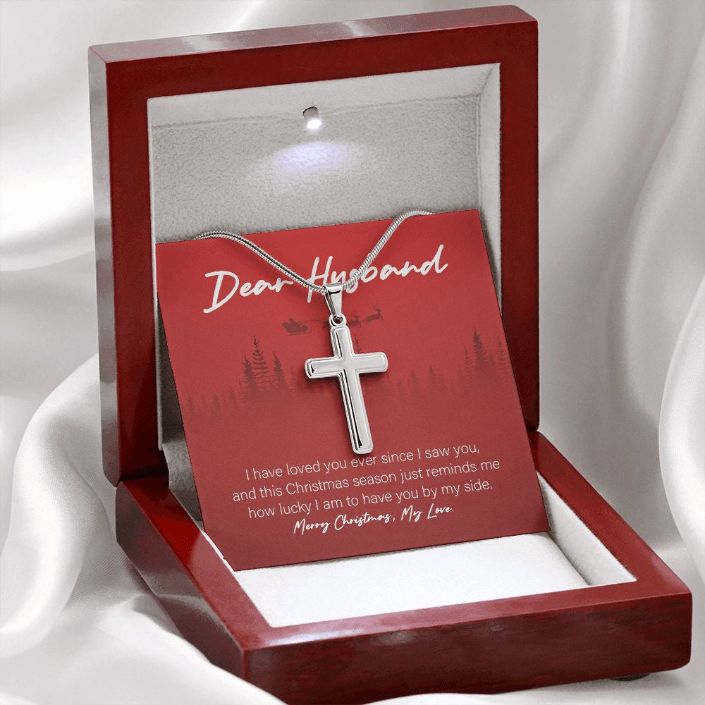 Lucky To Have You stainless steel cross premium led mahogany wood box