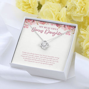 Strong, Creative And Worthy love knot pendant yellow flower