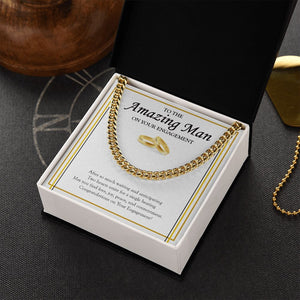 Two Hearts Unite cuban link chain gold box side view