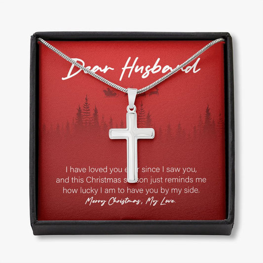 Lucky To Have You stainless steel cross necklace front