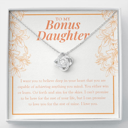 You Deserve True Happiness love knot necklace front