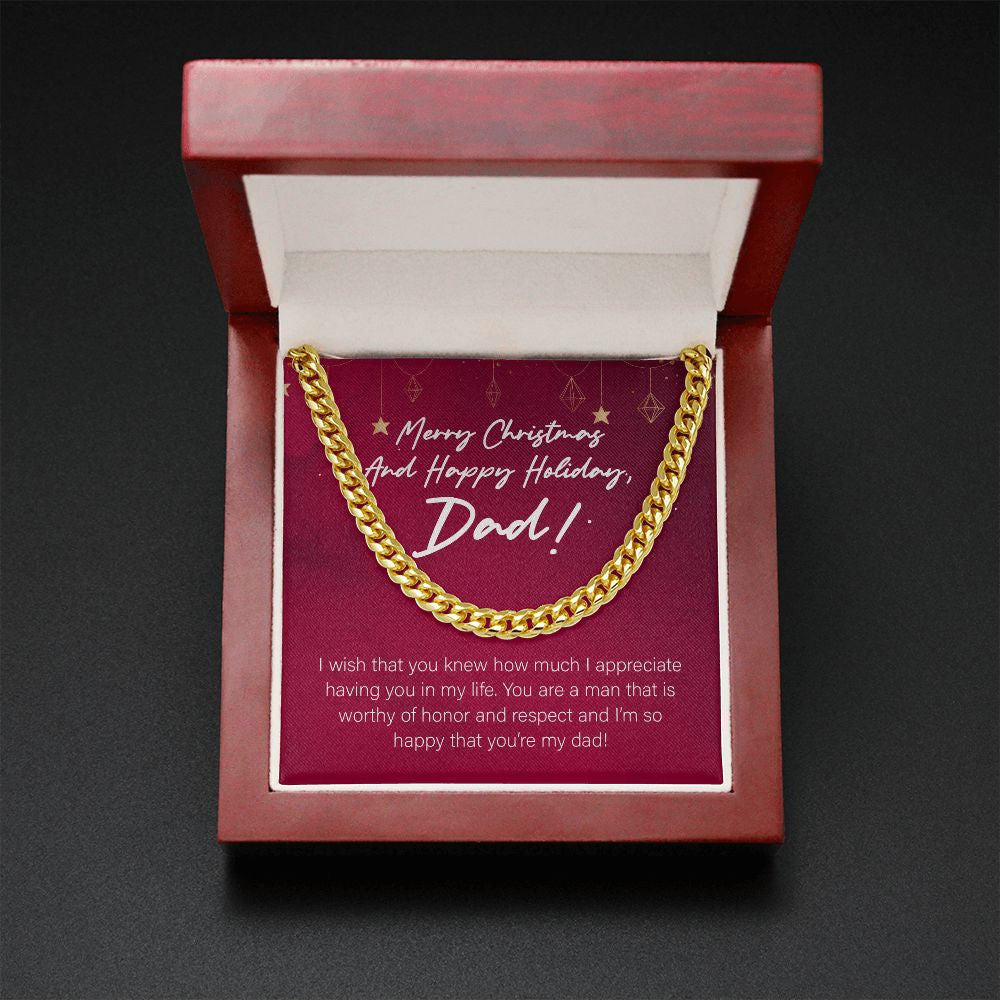 Man Worthy Of Honor And Respect cuban link chain gold mahogany box led