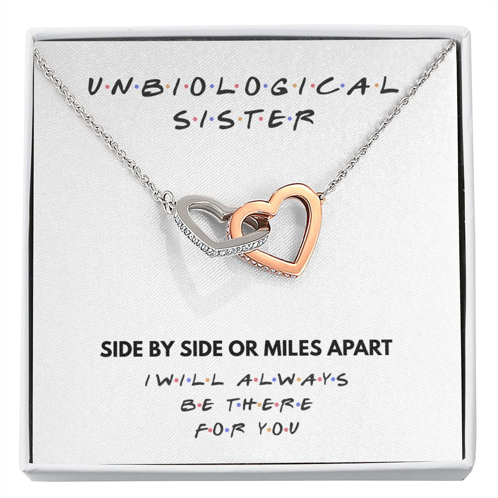 Side By Side interlocking heart necklace front
