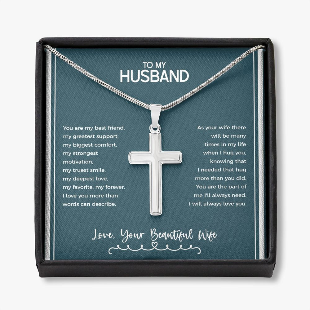 The Part Of Me I'll Always Need stainless steel cross necklace front
