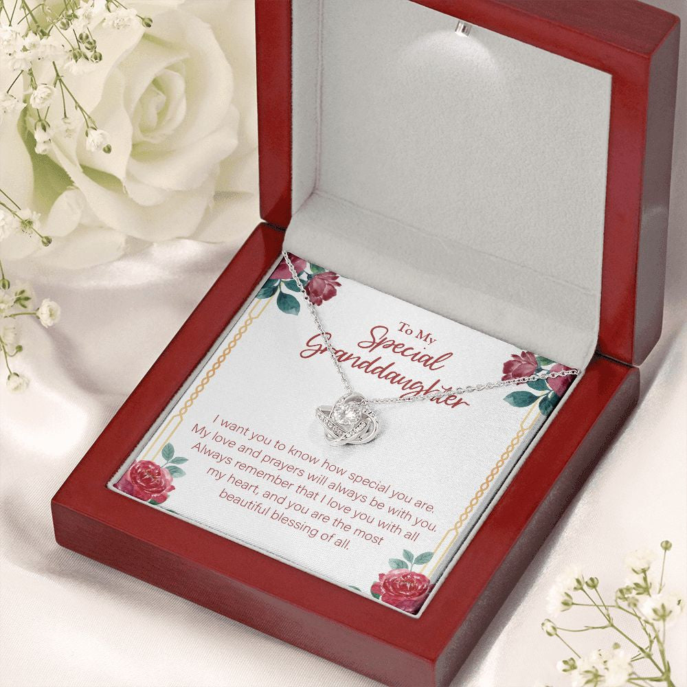 Love And Prayers With You love knot necklace premium led mahogany wood box