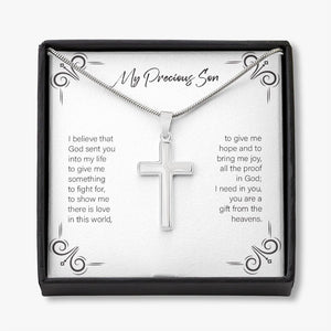 There's Love In This World stainless steel cross necklace front