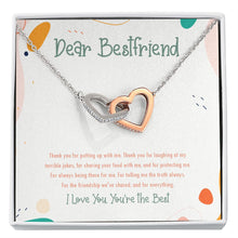Load image into Gallery viewer, The friendship we shared interlocking heart necklace front
