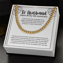 Load image into Gallery viewer, Putting Eggs In One Basket cuban link chain gold standard box
