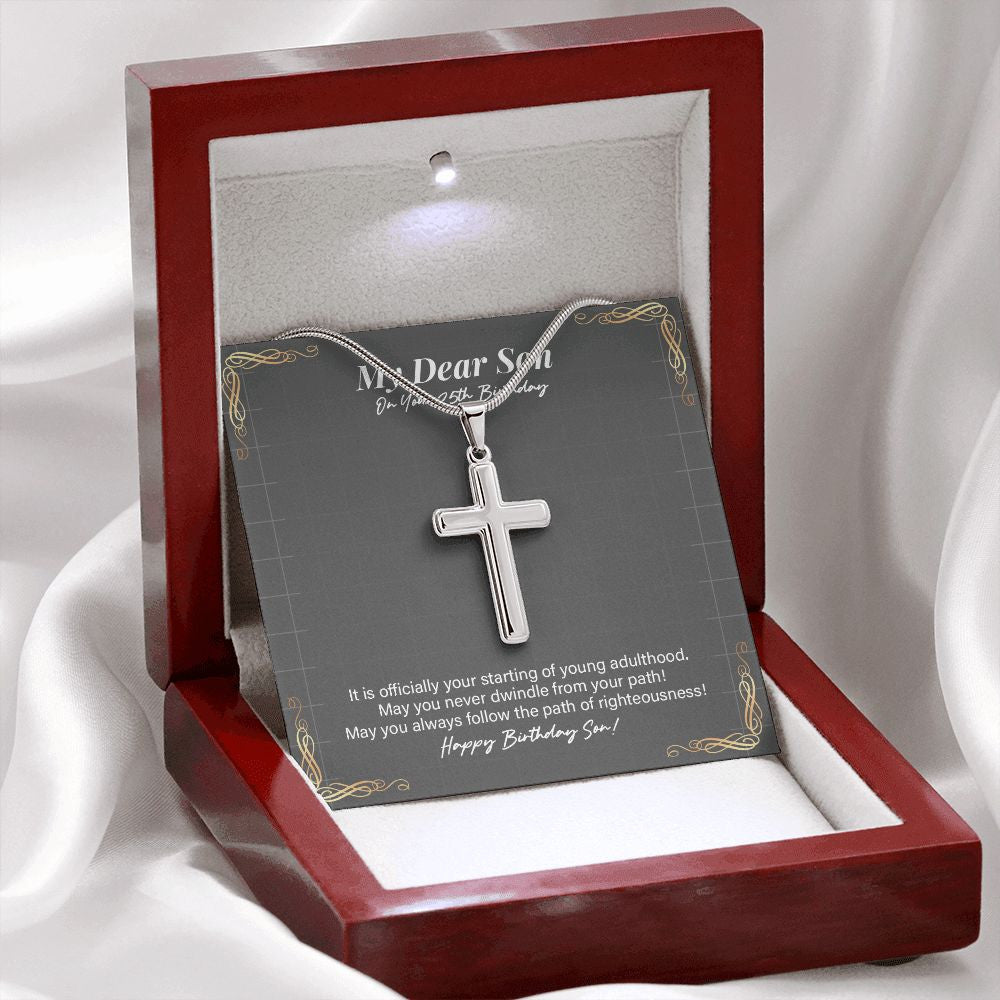 Never Dwindle From Your Path stainless steel cross premium led mahogany wood box