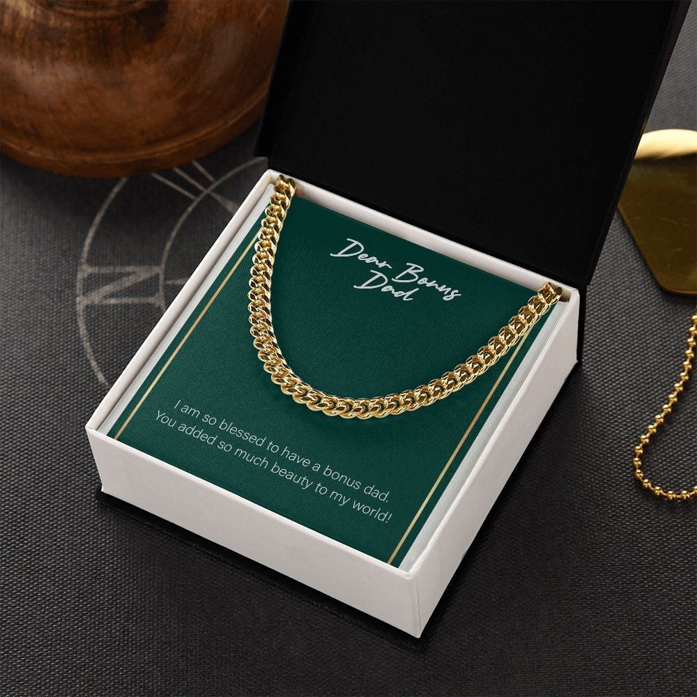 Added So Much Beauty cuban link chain gold box side view
