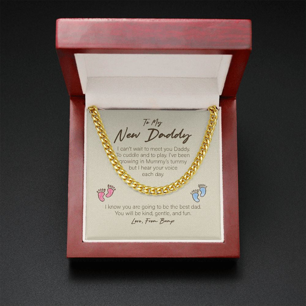 Can't Wait To Meet You cuban link chain gold mahogany box led