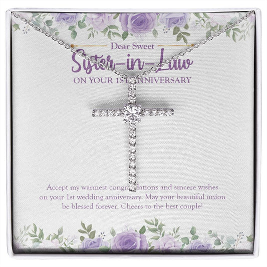 Blessed Beautiful Union cz cross necklace front