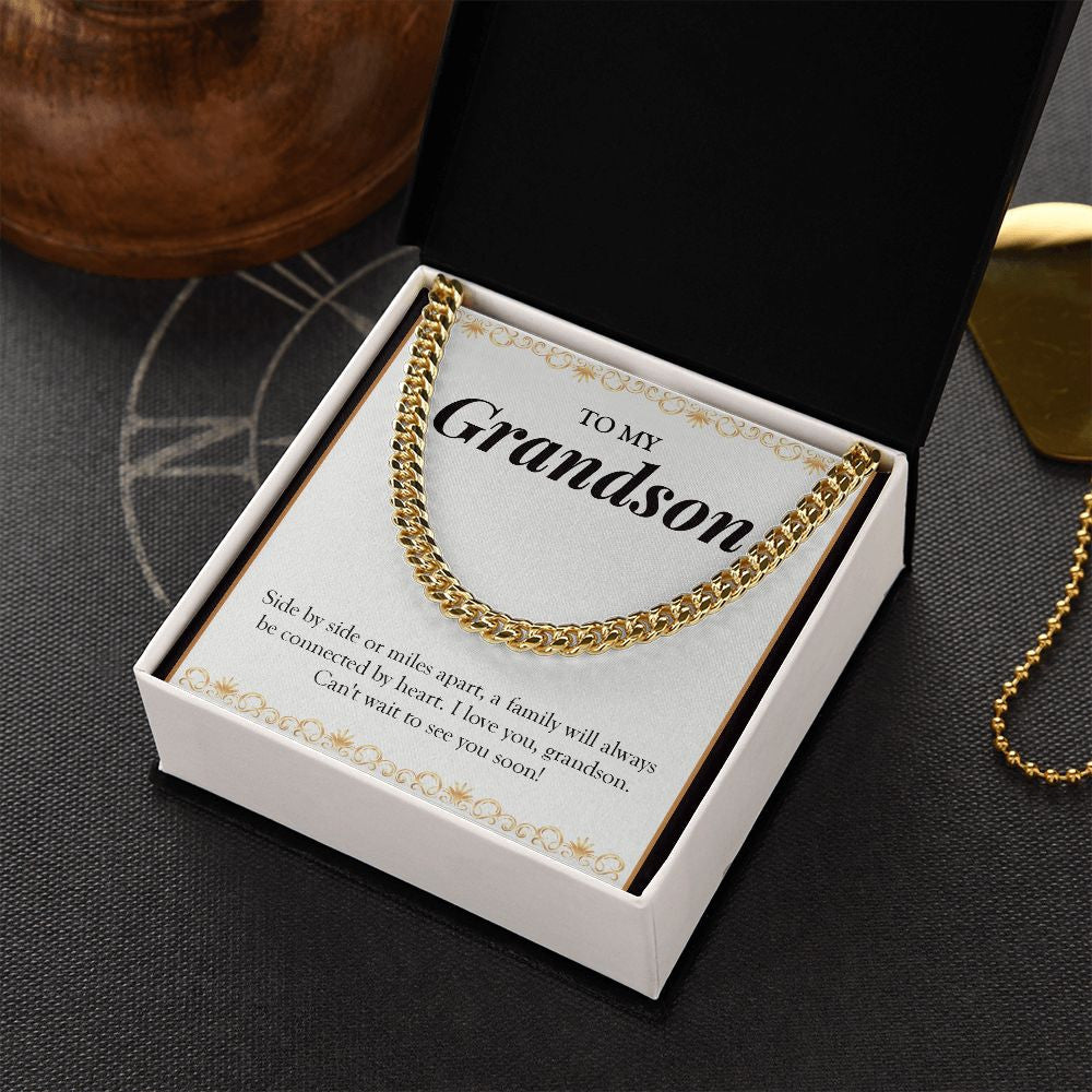 Always Connected By Heart cuban link chain gold box side view