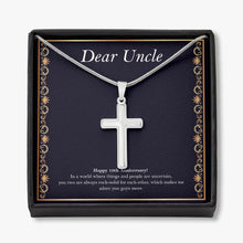 Load image into Gallery viewer, When Things Are Uncertain stainless steel cross necklace front
