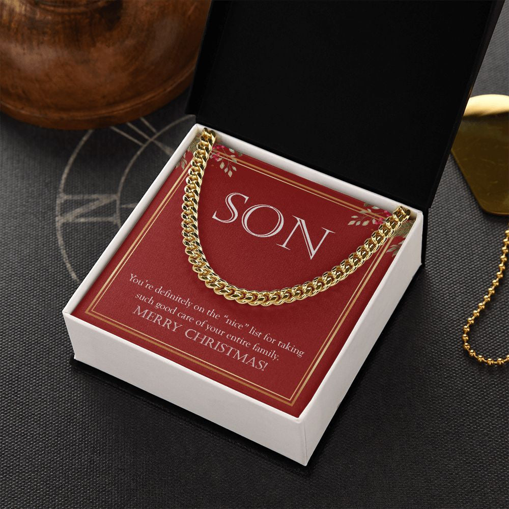On The Nice List cuban link chain gold box side view