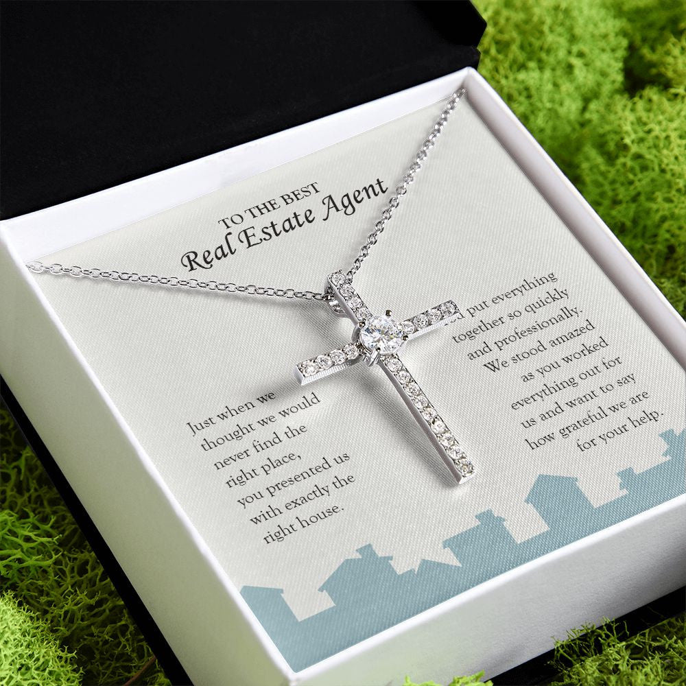 Presented the Right House cz cross pendant close up