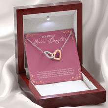 Load image into Gallery viewer, Blessed To Gained interlocking heart necklace premium led mahogany wood box
