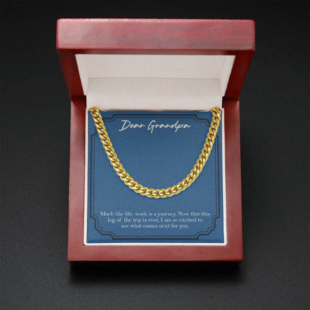 Work Is A Journey cuban link chain gold mahogany box led