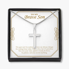 Load image into Gallery viewer, Free But Priceless stainless steel cross necklace front
