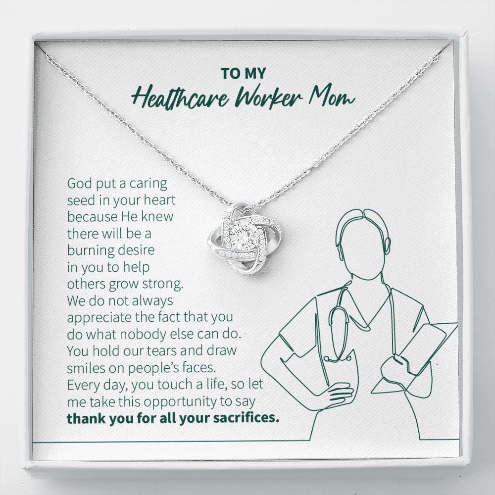 Caring Seed In Your Heart love knot necklace front