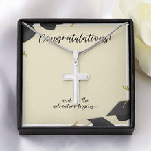 Load image into Gallery viewer, Adventure begins stainless steel cross yellow flower
