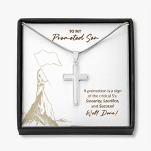 Load image into Gallery viewer, Sincerity, Sacrifice And Success stainless steel cross necklace front
