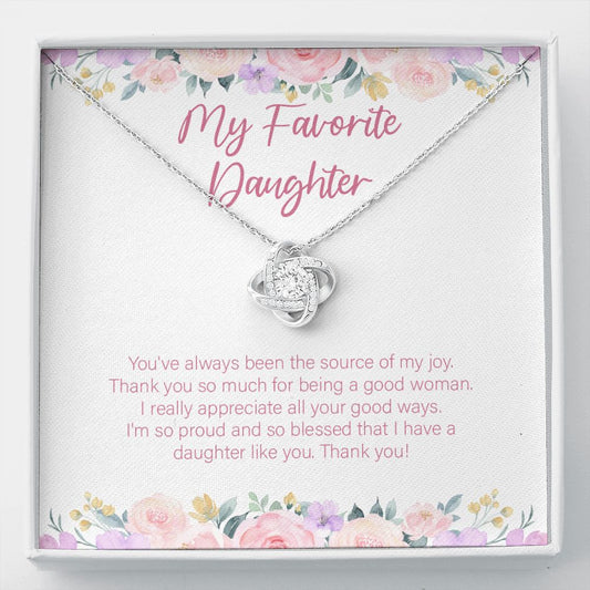 The Source Of My Joy love knot necklace front