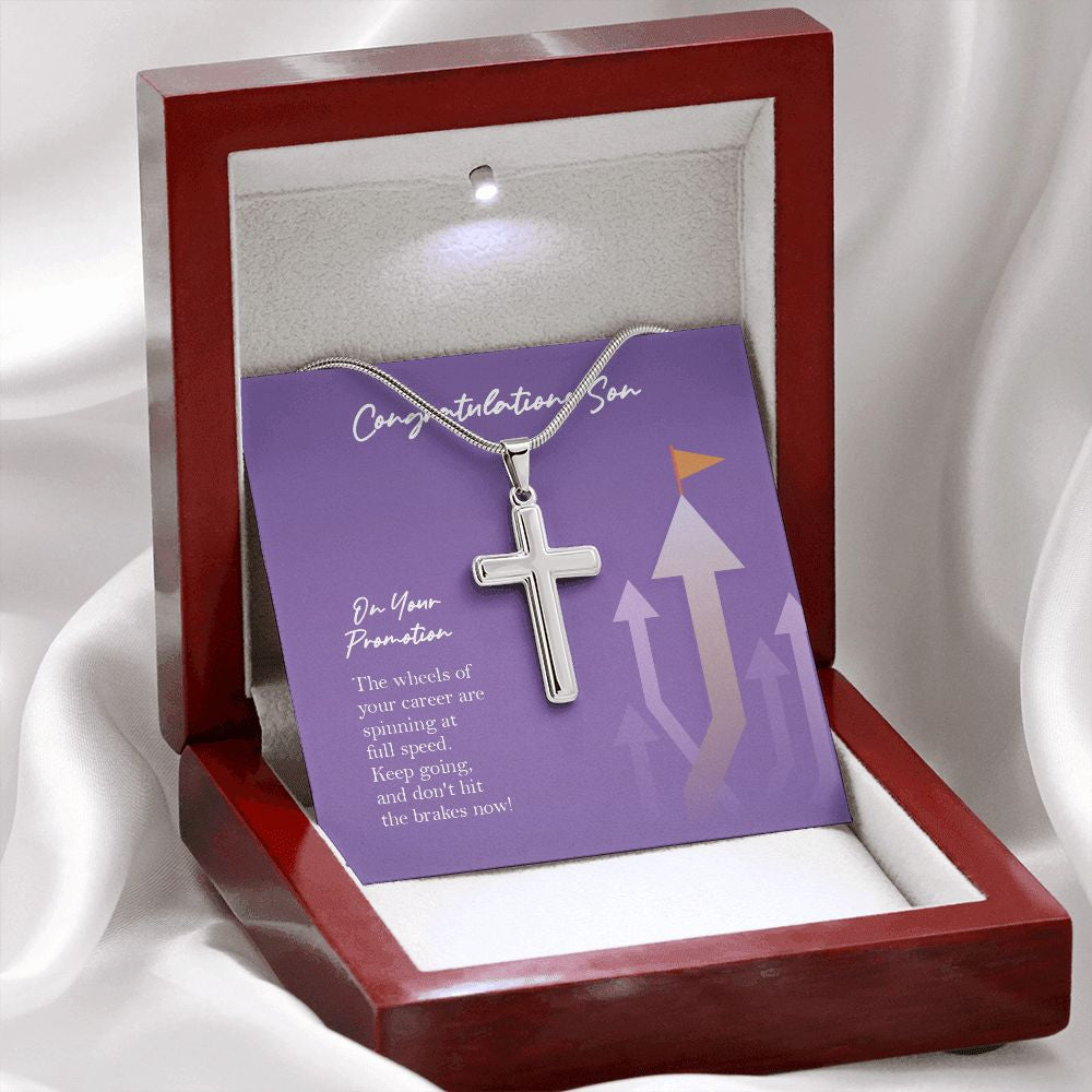 Spinning At Full Speed stainless steel cross premium led mahogany wood box
