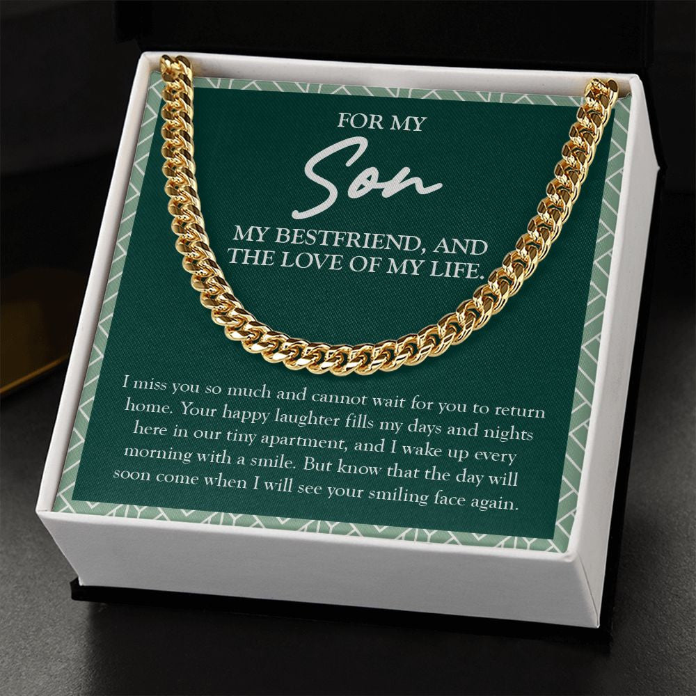 Your Smiling Face Again cuban link chain gold standard box