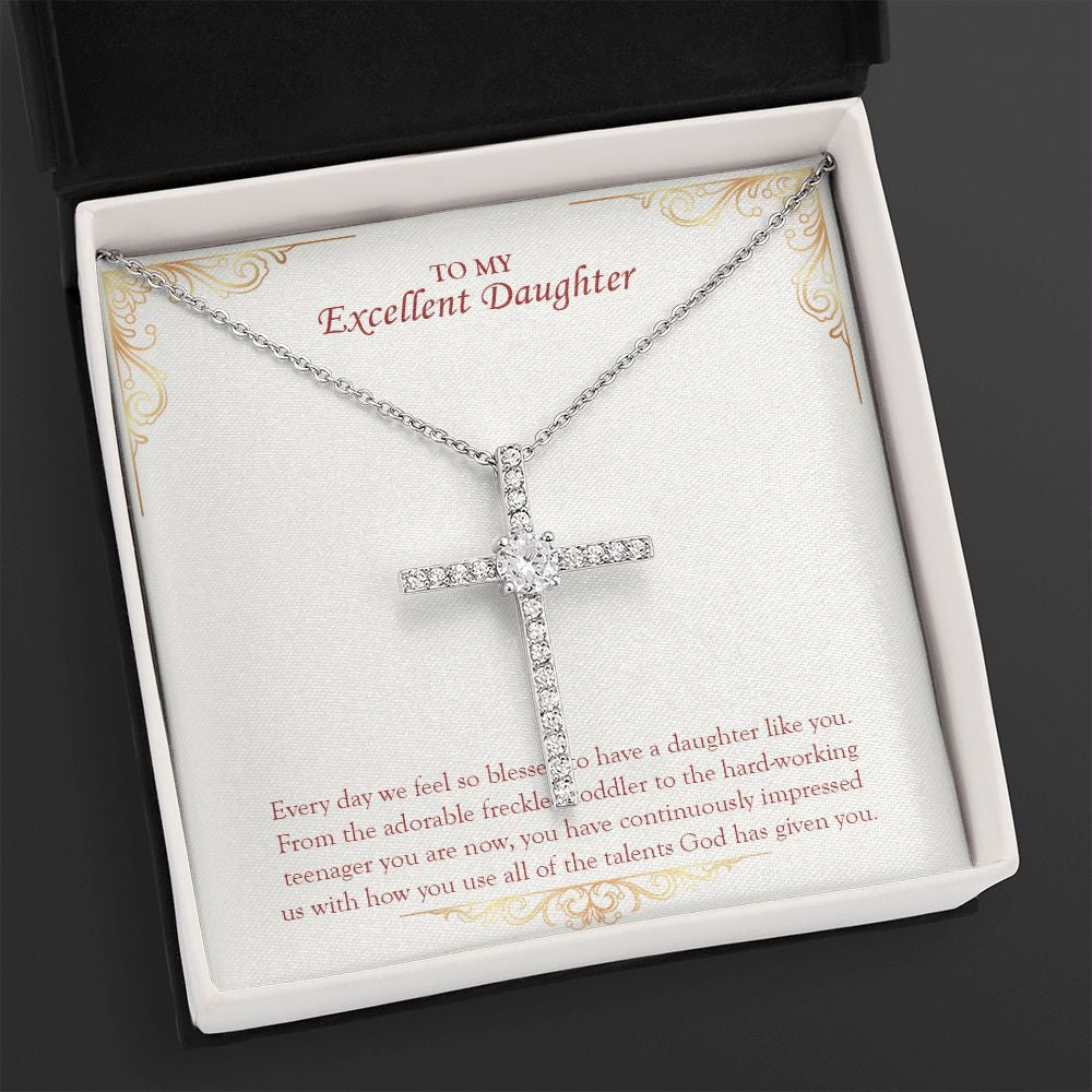 Every Day Is Blessed cz cross necklace close up